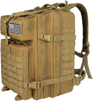 45L Military Tactical Backpacks For Men Trekking Daypack Bug Out Bag Lage MOLLE 3 Day Assault Pack Camping Hiking - Khaki Pack