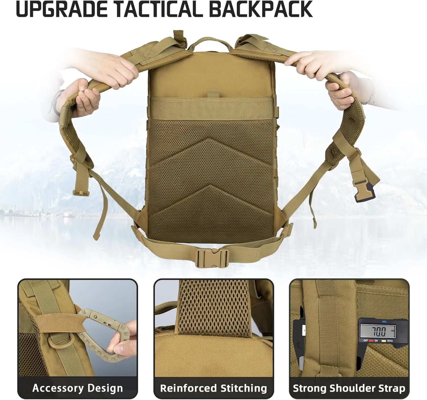 45L Military Tactical Backpacks For Men Trekking Daypack Bug Out Bag Lage MOLLE 3 Day Assault Pack Camping Hiking - Khaki Pack