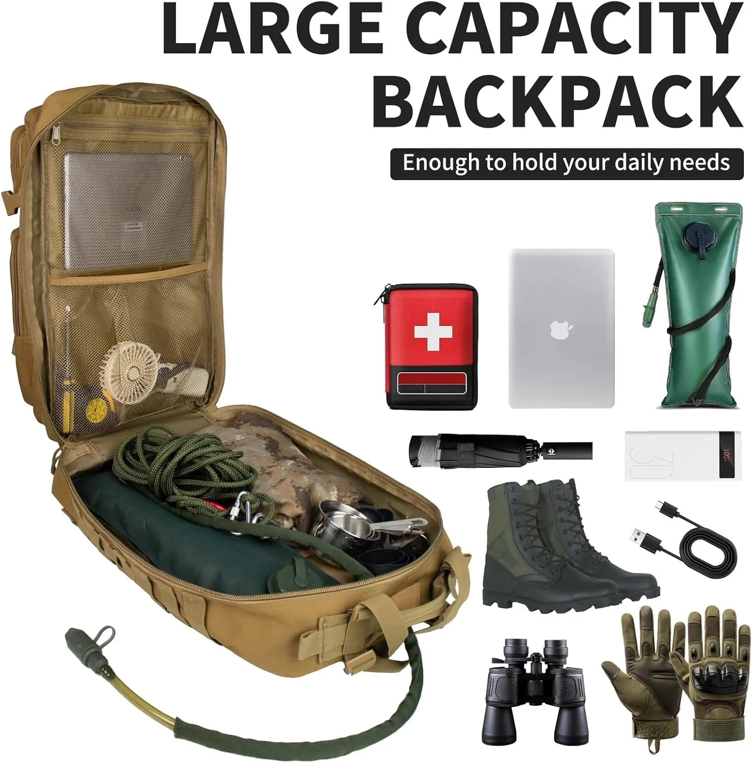 45L Military Tactical Backpacks For Men Trekking Daypack Bug Out Bag Lage MOLLE 3 Day Assault Pack Camping Hiking - Khaki Pack
