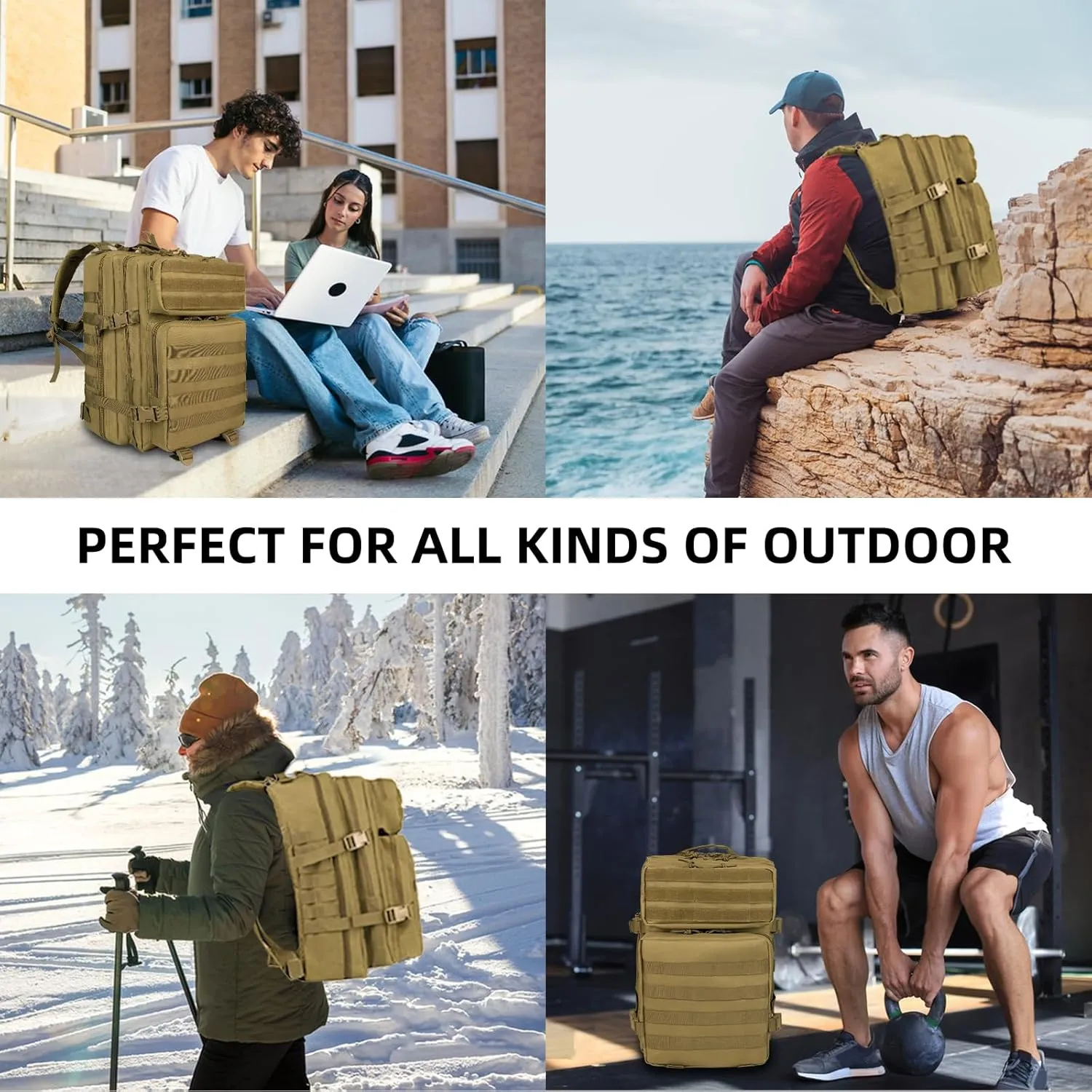 45L Military Tactical Backpacks For Men Trekking Daypack Bug Out Bag Lage MOLLE 3 Day Assault Pack Camping Hiking - Khaki Pack