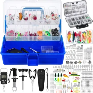 466 Pcs Fishing Tool Kit with 3 Tackle Box with Tackle Included, lures Hooks Sinkers Hook Remover Tool Accessories Kit Pliers Gear and Equipment Fishing Gifts for Men for Bass Trout Salmon