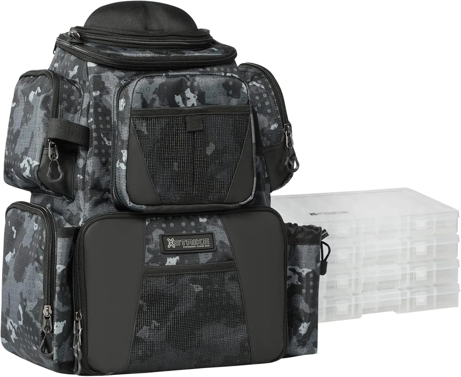 48L Large Fishing Tackle Backpack With Rod Holders, 4 Tackle Box, Protective Rain Cover - Water Resistant Storage Bag for Camping, Hiking, Hunting