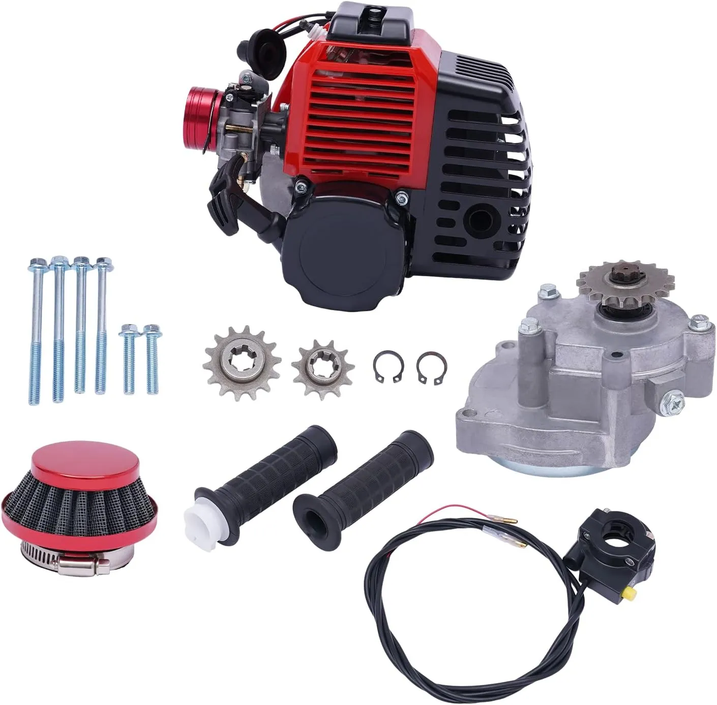 49CC 2 Stroke Motorized Bicycle Kit, Gas Petrol Bike Engine Motor Kit Chain Scooter, Single-Cylinder Air-Cooled Motocross Gas Engine, Maximum Power 1.9KW/3HP, Speed 7000rpm for Scooter Steam Scooter