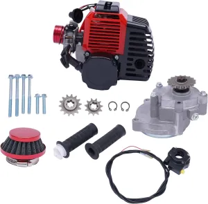 49CC 2 Stroke Motorized Bicycle Kit, Gas Petrol Bike Engine Motor Kit Chain Scooter, Single-Cylinder Air-Cooled Motocross Gas Engine, Maximum Power 1.9KW/3HP, Speed 7000rpm for Scooter Steam Scooter