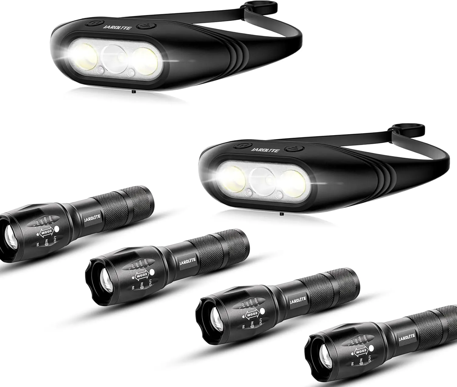 4pack L1000 Flashlights and 2pack T500 Motion Sensor Silicone Headlamp