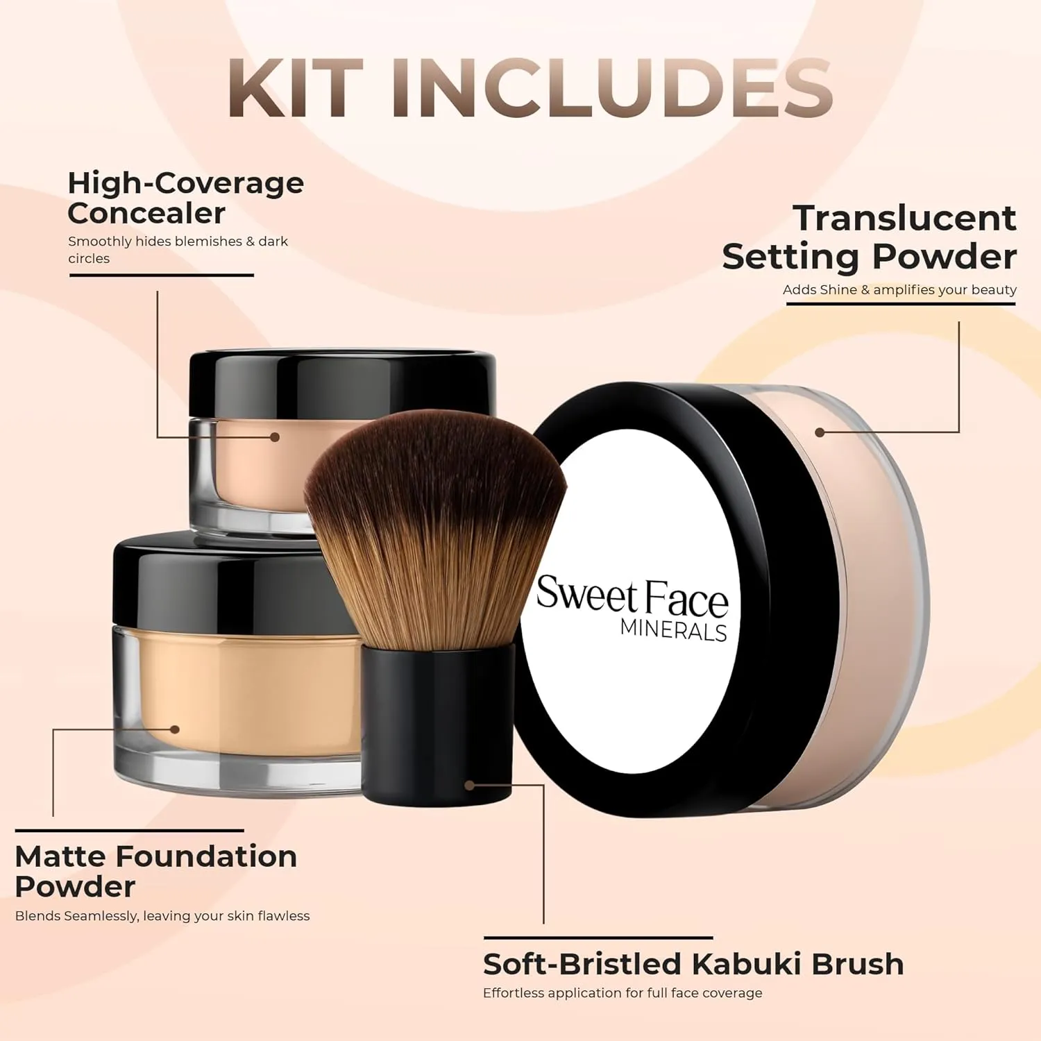 4pc Full Size Kit (Warm Shade) Mineral Makeup Matte Translucent Loose Foundation   Kabuki Brush   Concealer   Finishing Setting Powder   Bare Face Full Coverage SPF 30 All Skin Types Waterproof