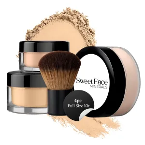 4pc Full Size Kit (Warm Shade) Mineral Makeup Matte Translucent Loose Foundation   Kabuki Brush   Concealer   Finishing Setting Powder   Bare Face Full Coverage SPF 30 All Skin Types Waterproof