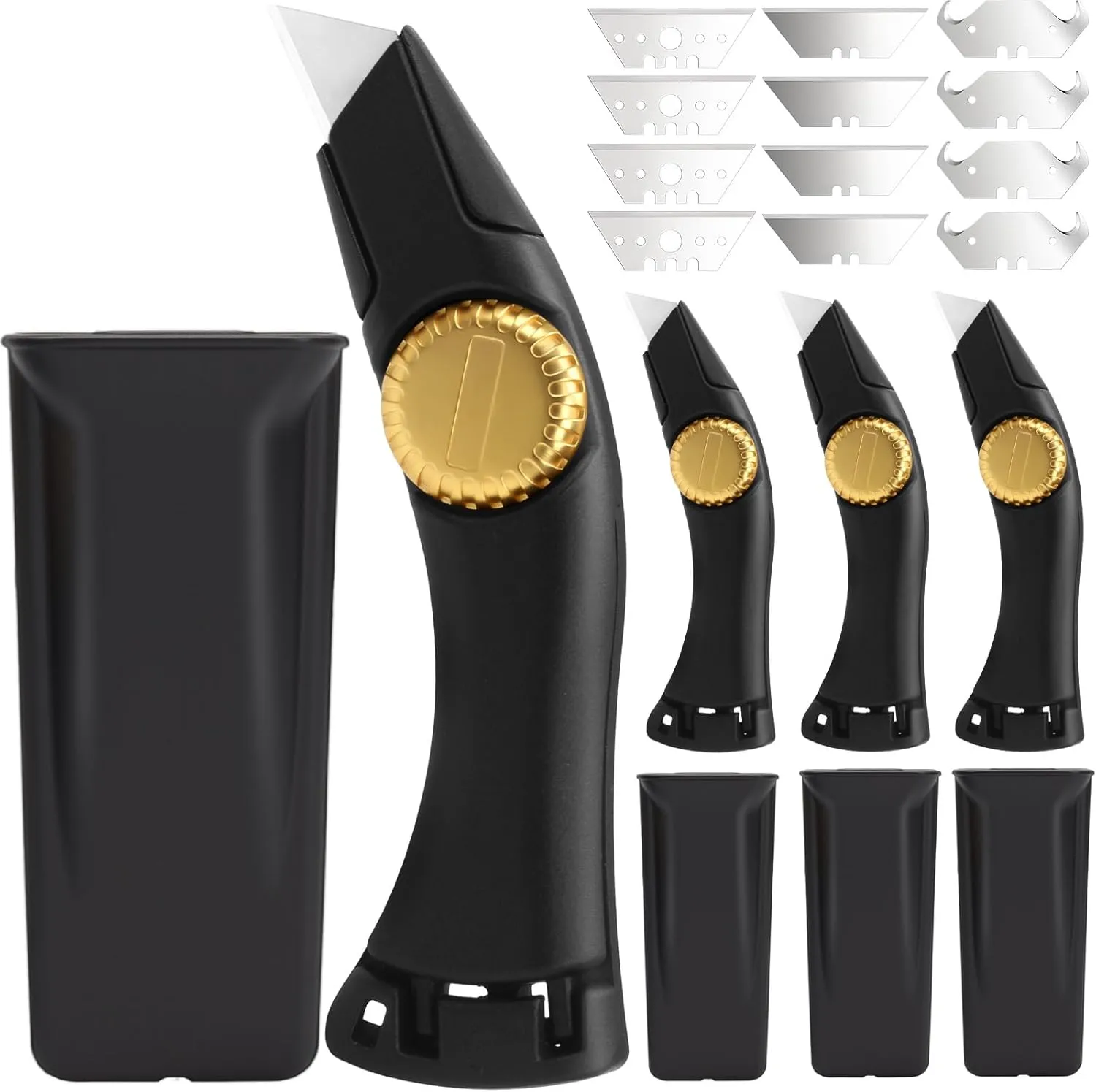 4PCS Black Fixed Blade Roofing Knife, Heavy Duty Utility Knife for Drywall, Vinyl, Carpet Cutting, Metal Roofing Tools with Portable Storage Sheath, Replacement Blades, Navajas para Roofing