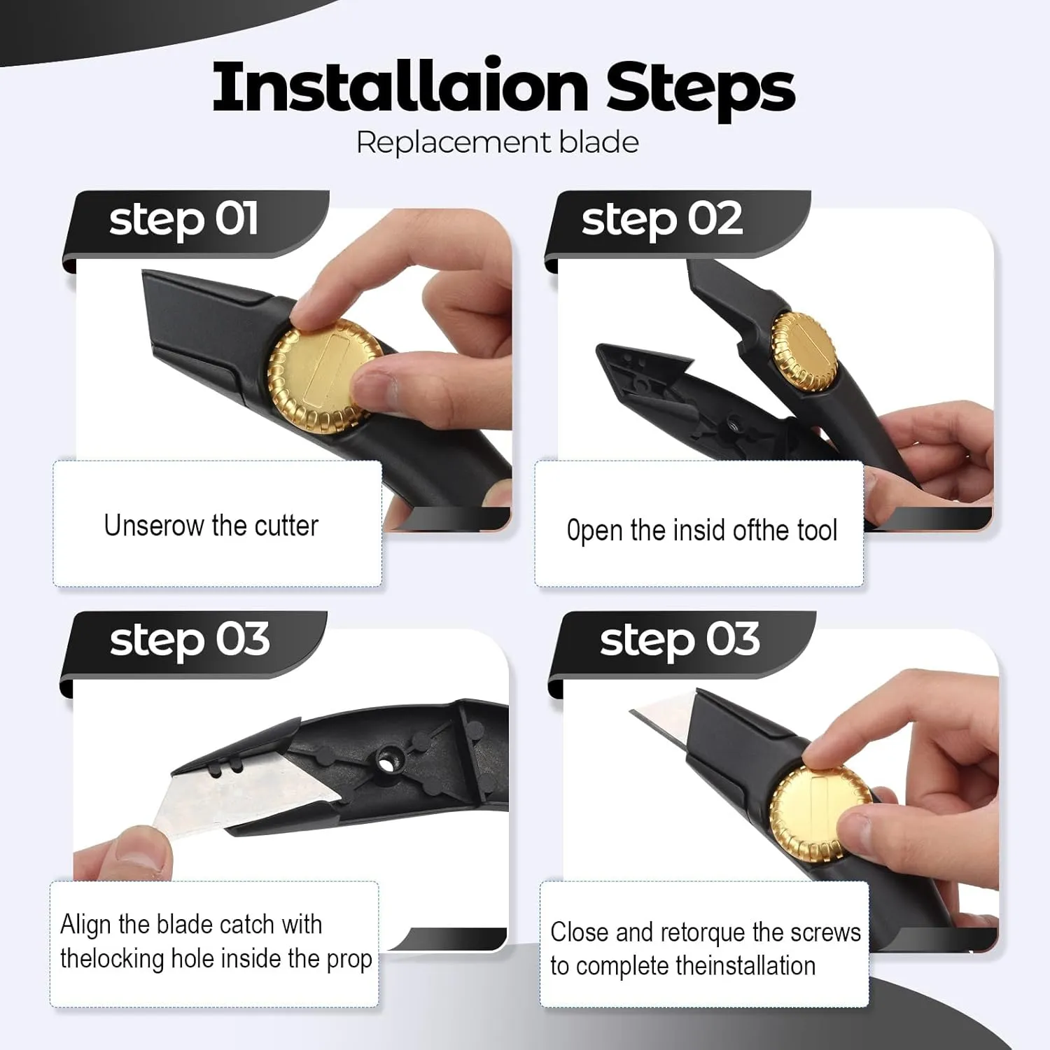 4PCS Black Fixed Blade Roofing Knife, Heavy Duty Utility Knife for Drywall, Vinyl, Carpet Cutting, Metal Roofing Tools with Portable Storage Sheath, Replacement Blades, Navajas para Roofing