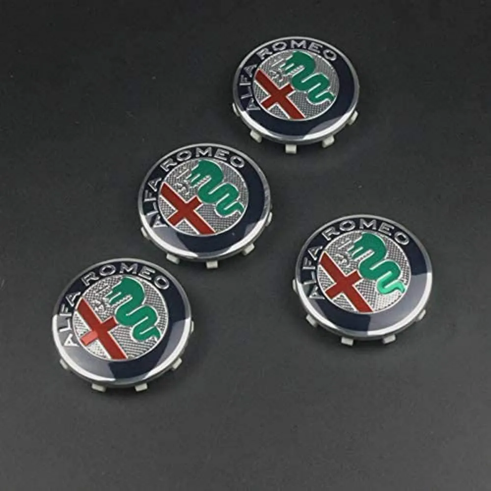 4pcs Car Wheel Hub Center Caps Cover for Alfa Romeo Giulietta Stelvio GT Giulia Mito 60mm Wheel Metal Emblem Badge Logo Rims Center Cap Covers Exterior Decorations Accessories