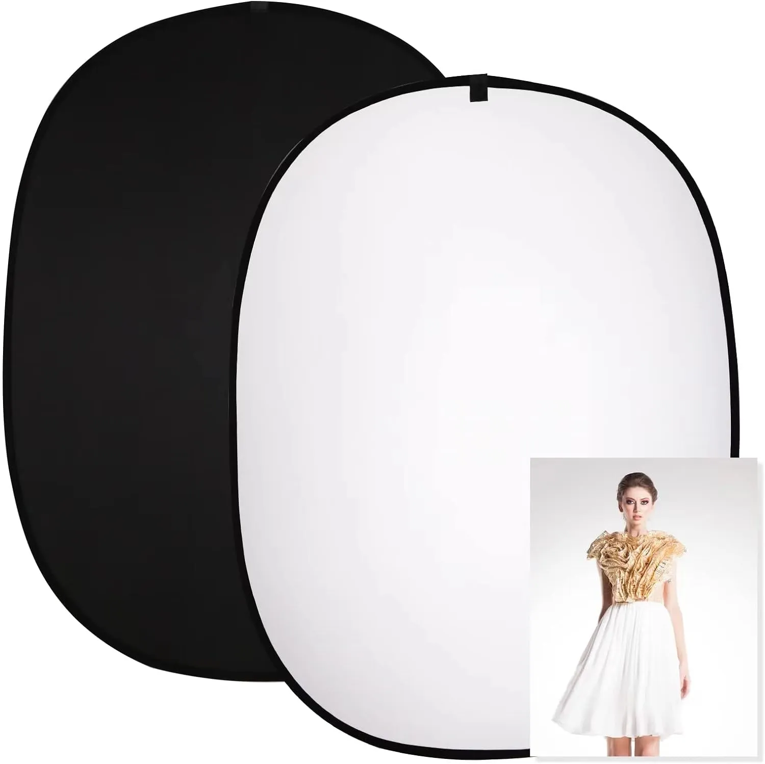 5 * 6.5 ft (2mX1.5m) 2 in 1 Polyester Muslin Black White Collapsible Reflector Backgrounds Portable Collapsible Reversible Photography Backdrop with Carrying Bag