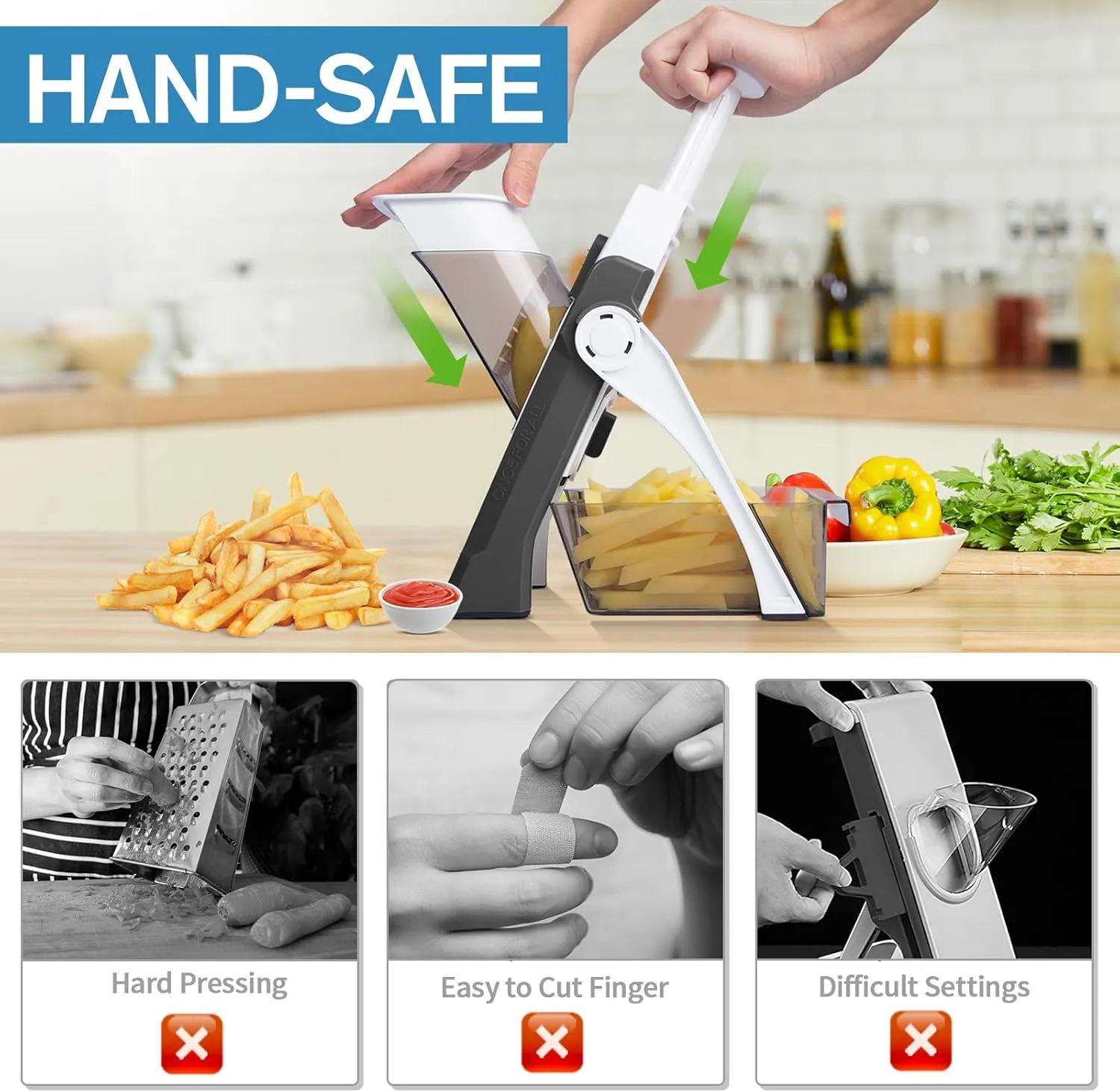 5 in 1 Mandoline Slicer for Kitchen, Safe Vegetable Chopper & Adjustable Mandoline Slicer. Easy to Clean, can't Detachable Blade, Vegetable Slicer can Cut Slicing, Strips,Shredding, Dicing,Chop