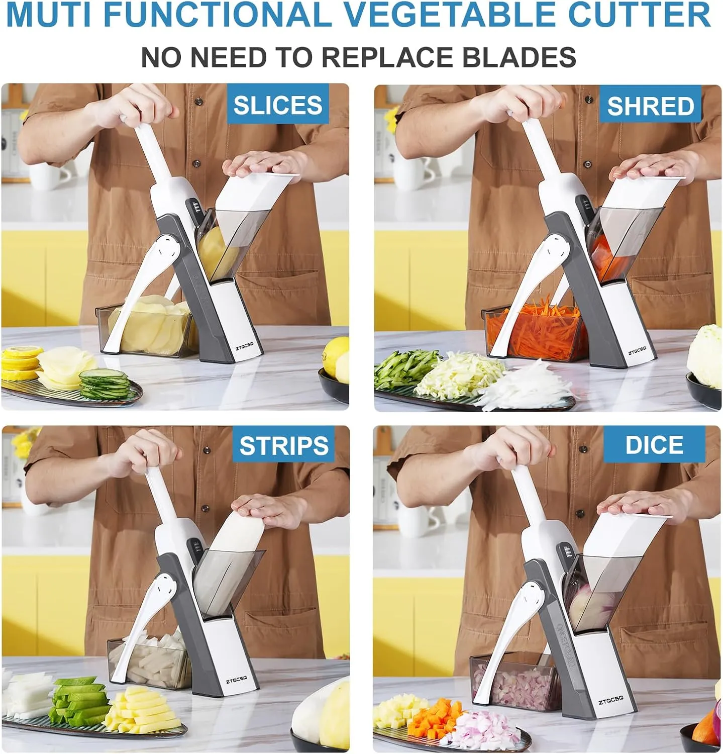 5 in 1 Mandoline Slicer for Kitchen, Safe Vegetable Chopper & Adjustable Mandoline Slicer. Easy to Clean, can't Detachable Blade, Vegetable Slicer can Cut Slicing, Strips,Shredding, Dicing,Chop