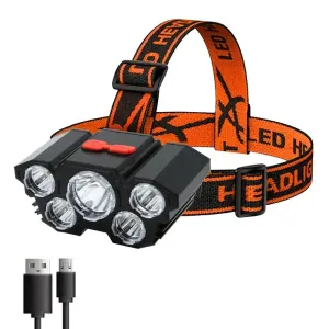 5 LED Flashlight, USB Rechargeable, Built-in 18650 Battery, 5W Strong Light, Headlamp for Camping, Adventure, and Fishing