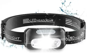 500 Lm Motion Sensor Headlight with USB Charging Rechargeable, 5 Modes Camping Flashlight Head Light Torch Lamp, for Night Running, Hiking