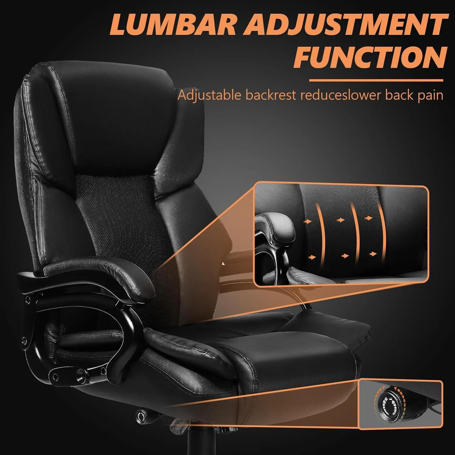 500lbs Big and Tall Office Chair with Gel Seat Cushion,Heavy Duty Office Chair for Heavy People, High Back Executive Computer Chair with Adjustable Lumbar Support, Dual Rubber Wheel
