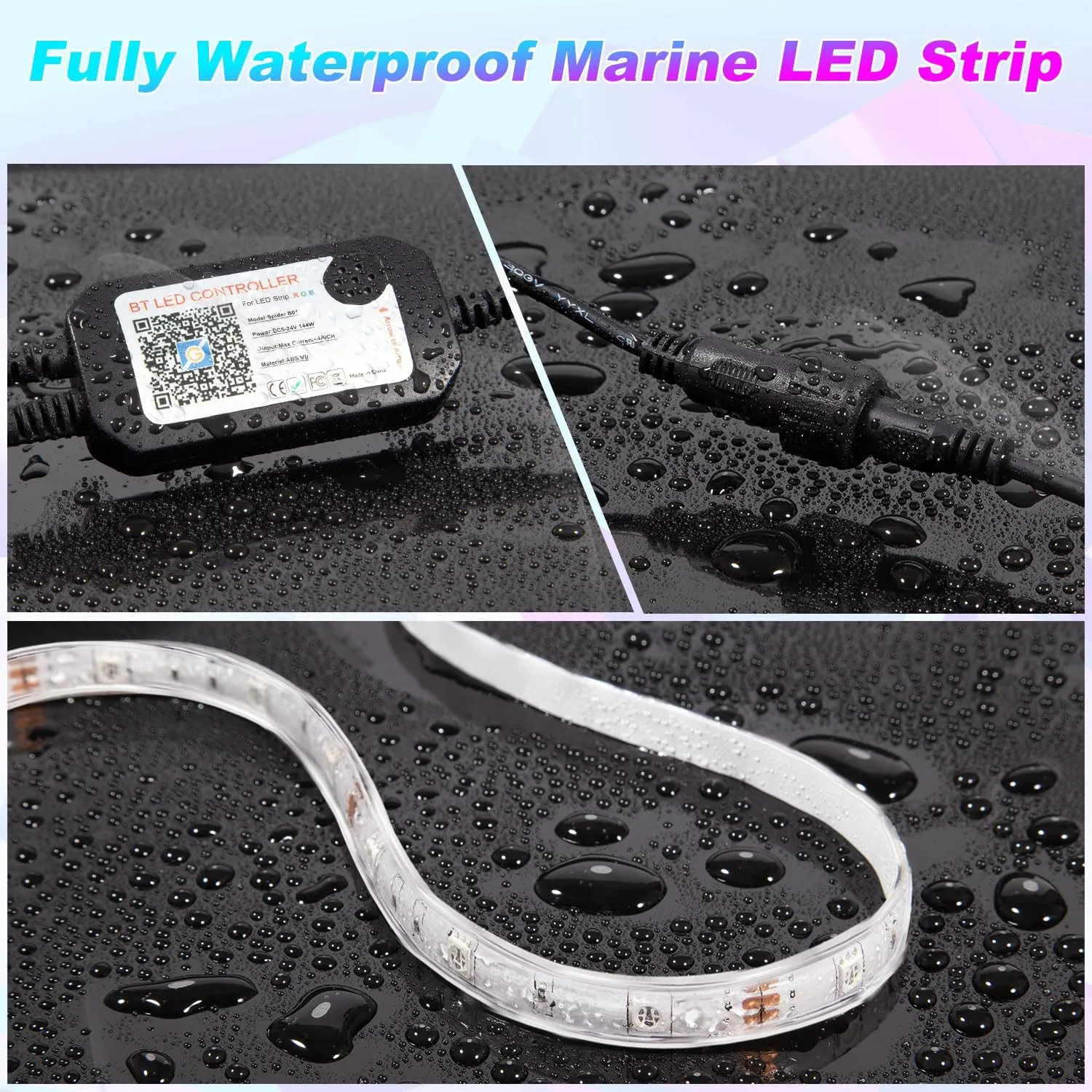 50FT RV Awning Lights Strip, 12V RGB Camper Awning Light App Control, IP67 Waterproof RV LED Lighting Exterior & Interior, Camper Lights for Outside Van, Food Truck, Trailer, Boat (50ft, RGB)