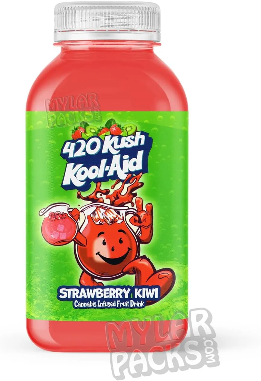 50PCS - Kool AID Strawberry Kiwi Universal Label Stickers for Drink Bottles (500mlg) 16 oz, 12 oz, 8 oz Glossy Color Die Cut for Food Storage Containers by MylarPacks.com