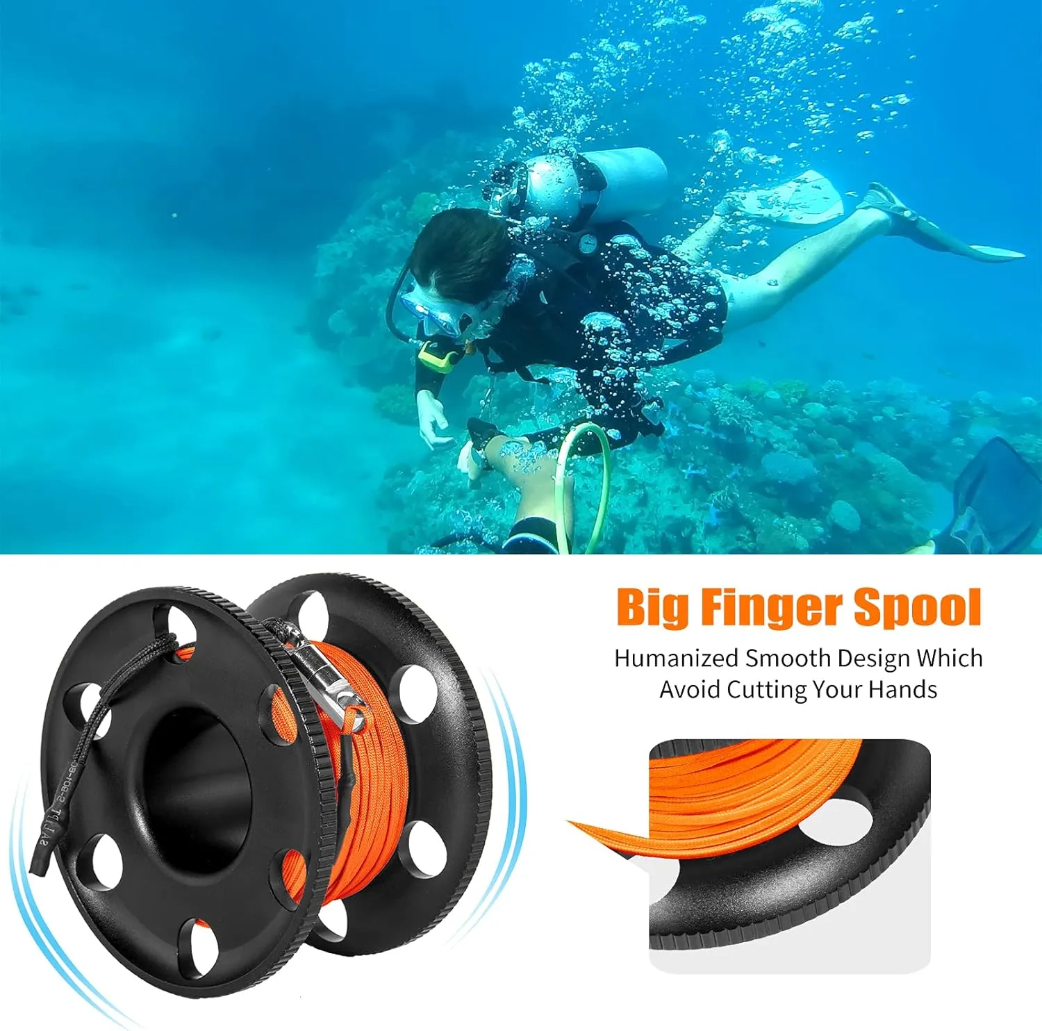5FT/6FT Diving Surface Marker Buoy (SMB), Signal Tube Safety Sausage with 100FT Aluminum Big Finger Spool Reel and Double Ended Hook Clip for Underwater Scuba Diving Snorkeling