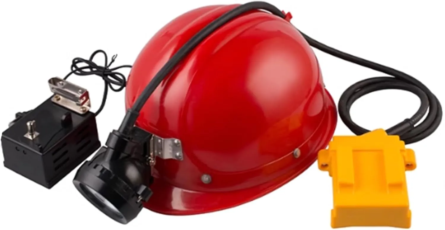 5W Explosion-Proof Head-Mounted Headlamp Mining Light Cap Lamp Searchlight LED Miners Lamp with Red Helmet for Outdoor Professional Works and Activities