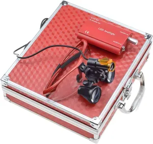 5W LED Headlamp with Filter Belt Clip Type   2.5X 420 Binocular Loupes Magnifying Glasses Aluminum Box (Red)