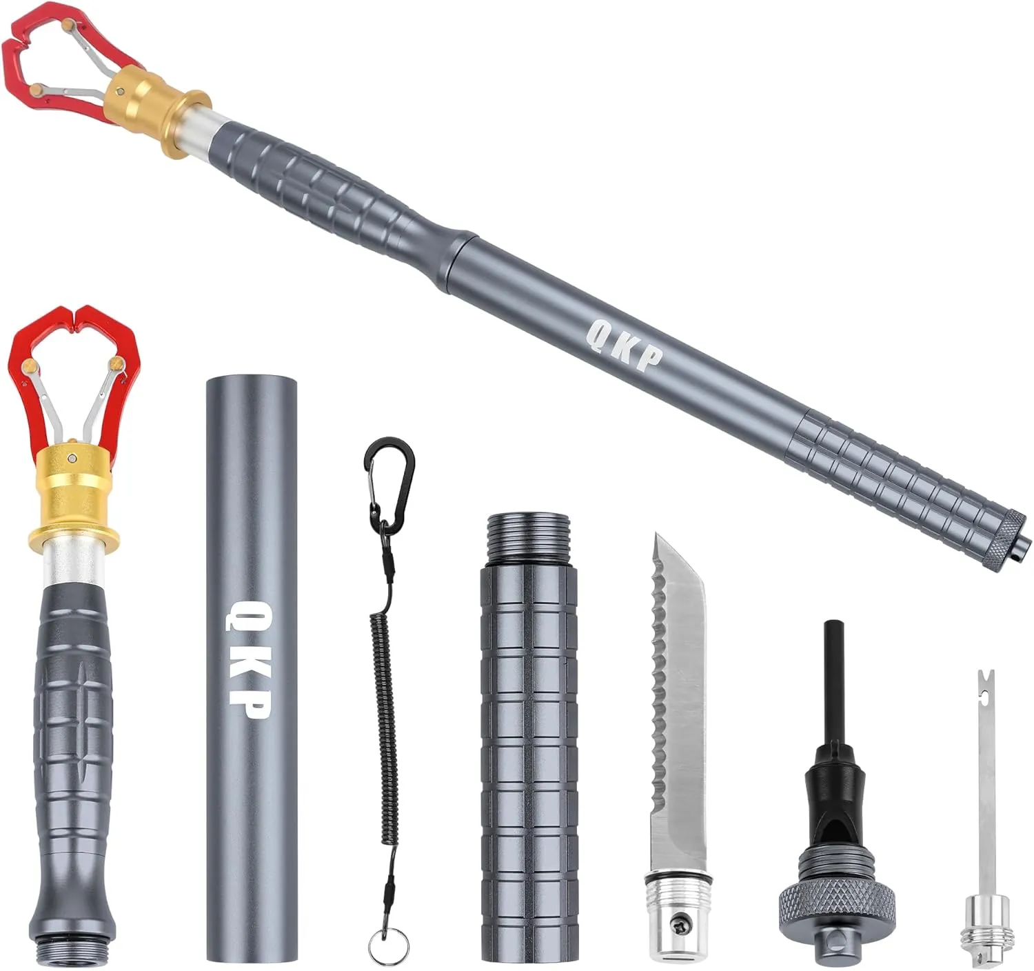 6-in-1 Fish Gripper, Fishing Grabber, Catfish Mouth Pliers with Filleting Knife, Hook Remover, Lanyard, Whistle,Fire Starter