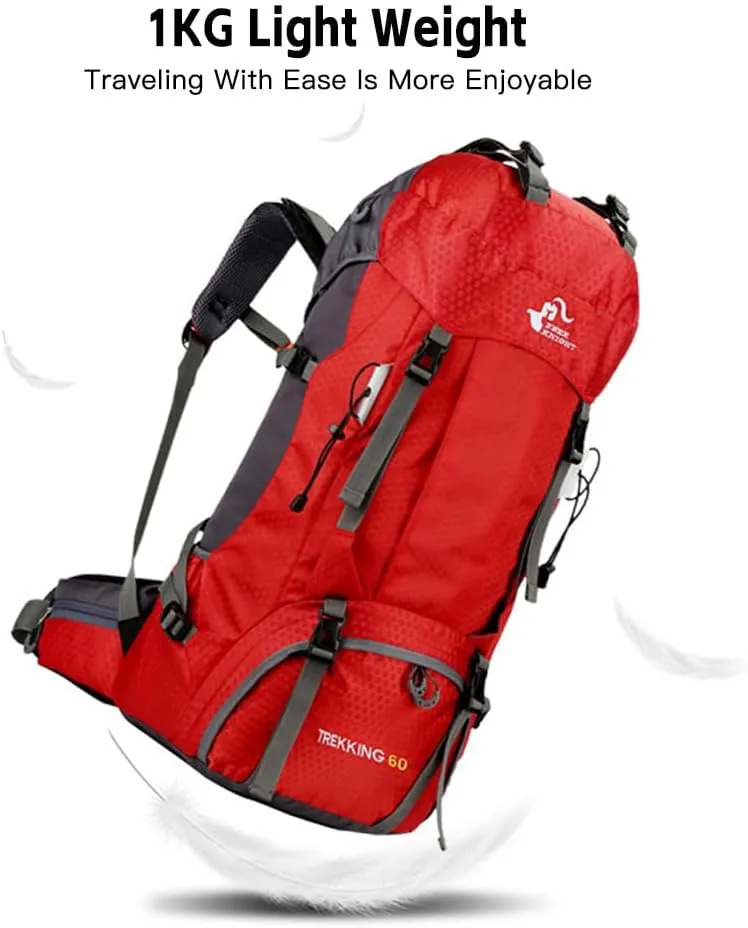 60L Hiking Backpack Water-Resistant Climbing Camping Backpack Travel Daypack with Rain Cover