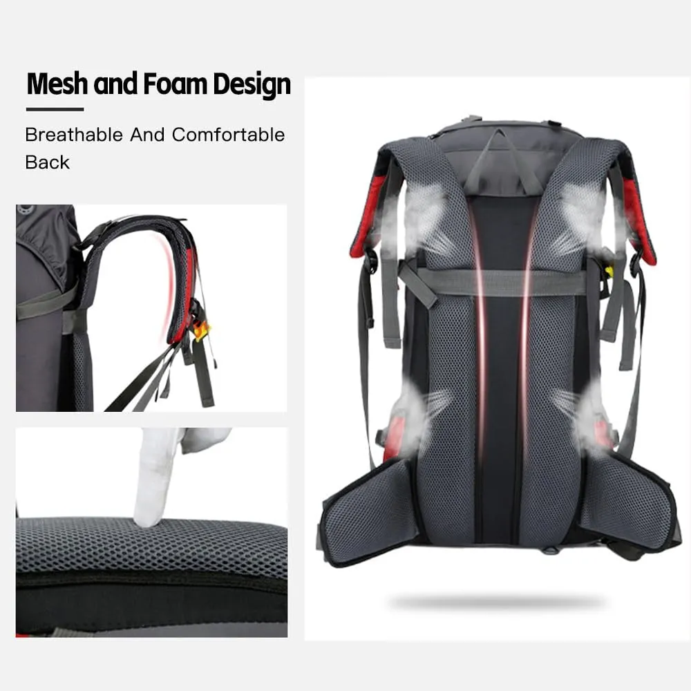 60L Hiking Backpack Water-Resistant Climbing Camping Backpack Travel Daypack with Rain Cover