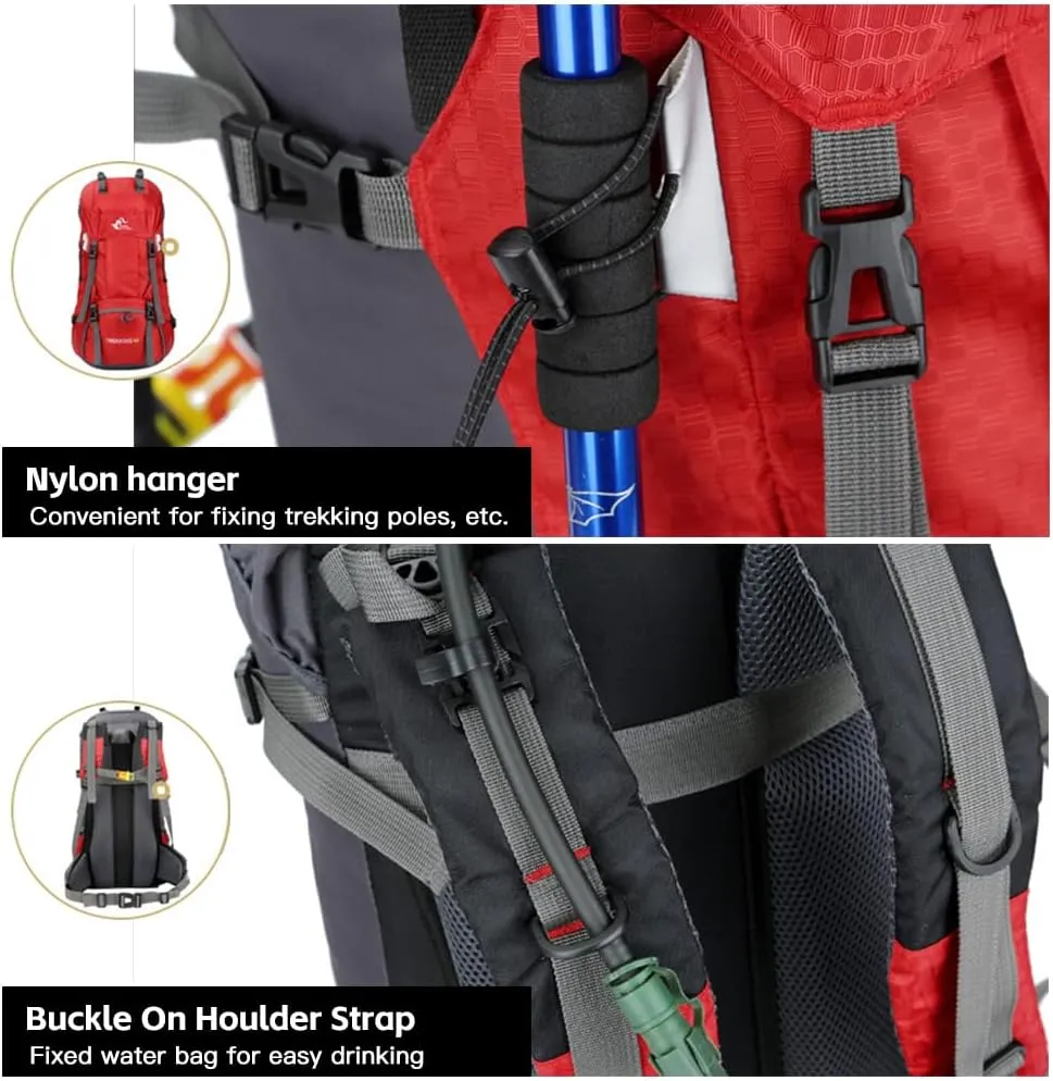 60L Hiking Backpack Water-Resistant Climbing Camping Backpack Travel Daypack with Rain Cover