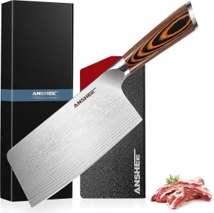 7 Inch Japanese Chef Cleaver Knife - High Carbon Stainless Steel Ultra Sharp Blade, Multi-Task Meat & Vegetable Chinese Knife with Wood Handle & Gift Box (Sheath Included for Home/Restaurant)