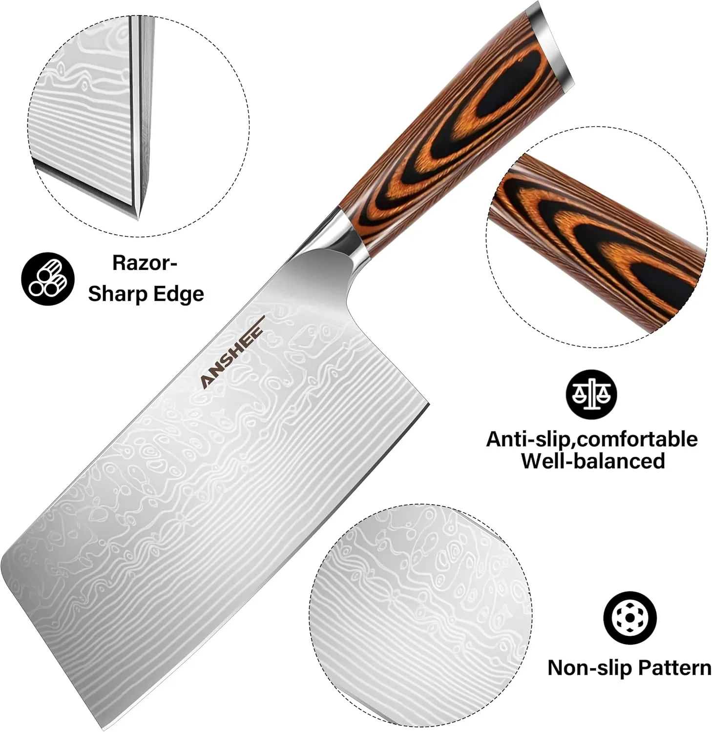 7 Inch Japanese Chef Cleaver Knife - High Carbon Stainless Steel Ultra Sharp Blade, Multi-Task Meat & Vegetable Chinese Knife with Wood Handle & Gift Box (Sheath Included for Home/Restaurant)