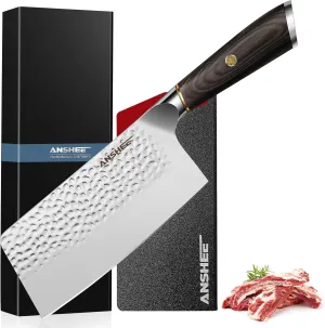 7 Inch Japanese Cleaver Knife - High Carbon Stainless Steel Hammered Anti-Stick Blade, Ultra Sharp Meat & Vegetable Chinese Cleaver with Wood Handle & Sheath/Gift Box (Home & Restaurant Use)