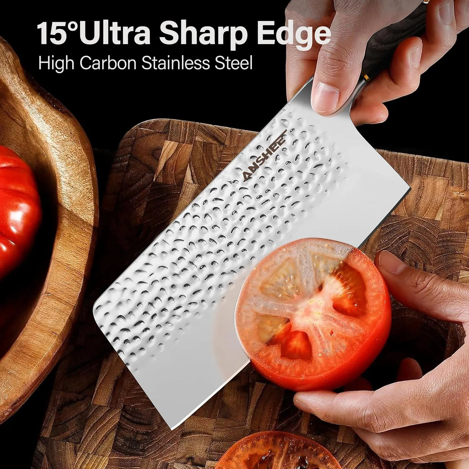 7 Inch Japanese Cleaver Knife - High Carbon Stainless Steel Hammered Anti-Stick Blade, Ultra Sharp Meat & Vegetable Chinese Cleaver with Wood Handle & Sheath/Gift Box (Home & Restaurant Use)