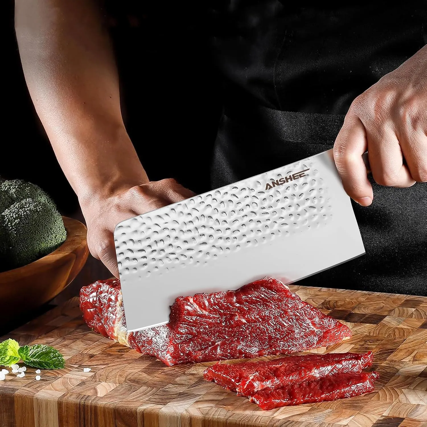 7 Inch Japanese Cleaver Knife - High Carbon Stainless Steel Hammered Anti-Stick Blade, Ultra Sharp Meat & Vegetable Chinese Cleaver with Wood Handle & Sheath/Gift Box (Home & Restaurant Use)