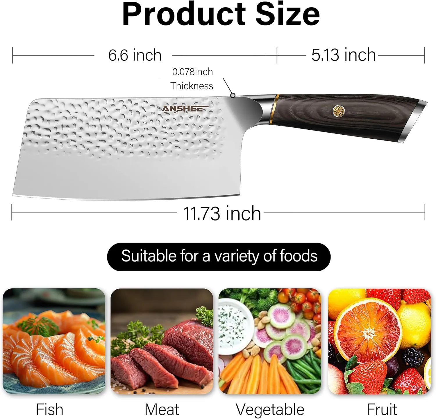 7 Inch Japanese Cleaver Knife - High Carbon Stainless Steel Hammered Anti-Stick Blade, Ultra Sharp Meat & Vegetable Chinese Cleaver with Wood Handle & Sheath/Gift Box (Home & Restaurant Use)