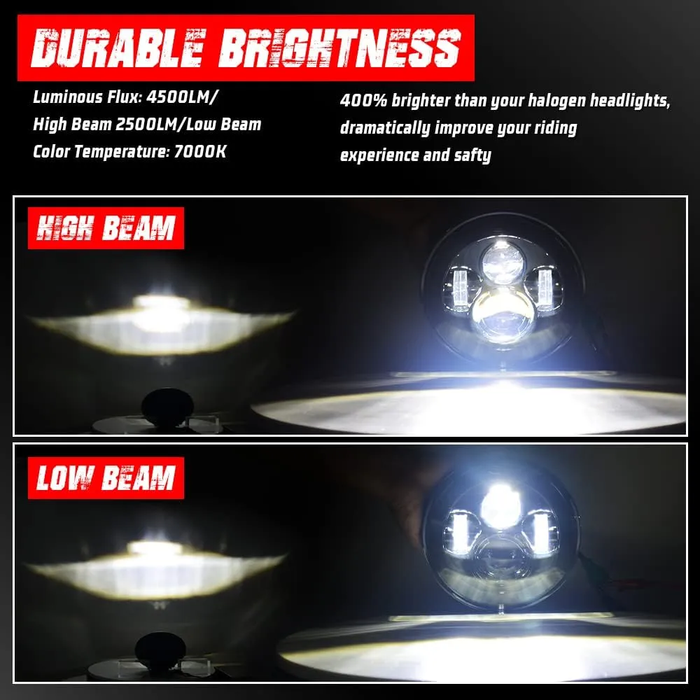 7 Inch LED Motorcycle Headlight Compatible with Harley Davidson Street Glide Accessories Road King Electra Glide Fat Boy Heritage Softail Deluxe Ultra Limited Classic Head Light Headlamp