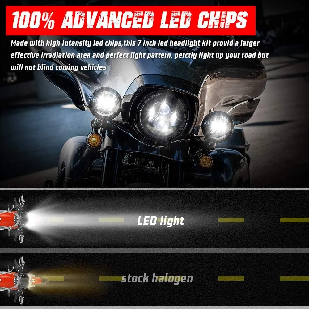 7 Inch LED Motorcycle Headlight Compatible with Harley Davidson Street Glide Accessories Road King Electra Glide Fat Boy Heritage Softail Deluxe Ultra Limited Classic Head Light Headlamp