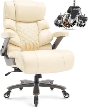 700lbs Big and Tall Office Chair-Large Computer Chair with Adjustable Lumbar Support 3D Flip Arms Plus Size Wheels, High Back Executive Desk Chair, Heavy Duty Metal Base, Thick Padded Wide Seat