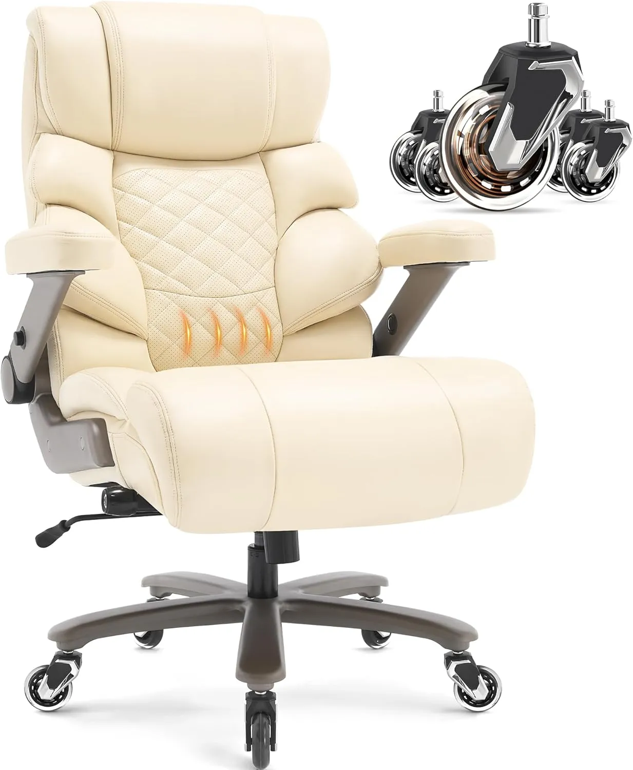 700lbs Big and Tall Office Chair-Large Computer Chair with Adjustable Lumbar Support 3D Flip Arms Plus Size Wheels, High Back Executive Desk Chair, Heavy Duty Metal Base, Thick Padded Wide Seat