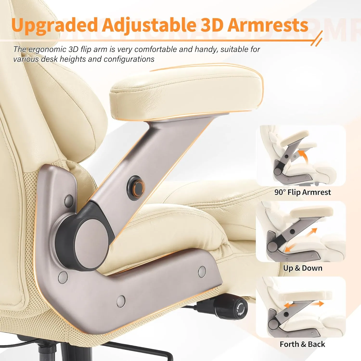 700lbs Big and Tall Office Chair-Large Computer Chair with Adjustable Lumbar Support 3D Flip Arms Plus Size Wheels, High Back Executive Desk Chair, Heavy Duty Metal Base, Thick Padded Wide Seat