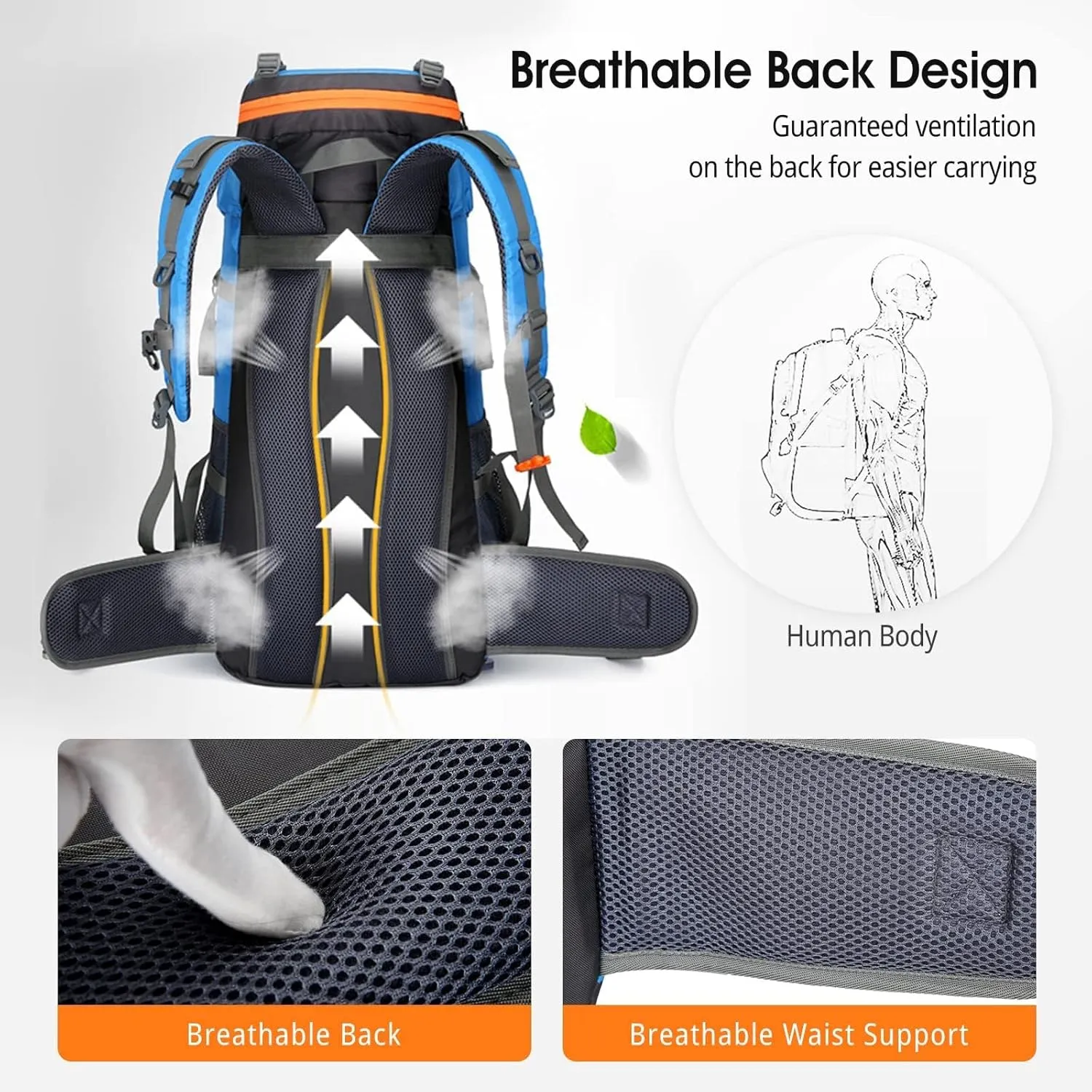 70L Large Camping Hiking Backpack,Lightweight Trekking For Men Women Outdoor Large Capacity Mountaineering Waterproof Daypack (Sky blue), 27.56in*13in*9.44in