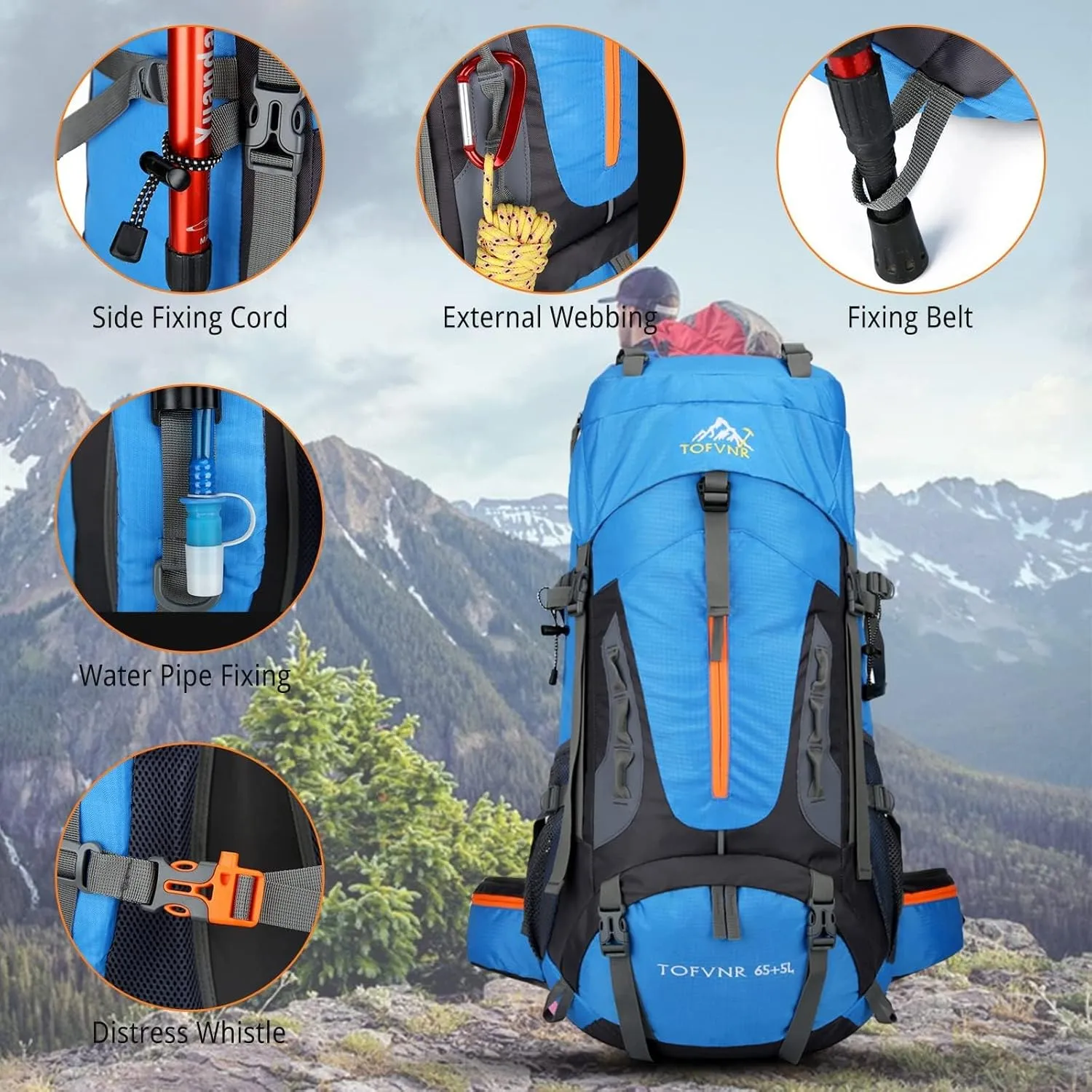 70L Large Camping Hiking Backpack,Lightweight Trekking For Men Women Outdoor Large Capacity Mountaineering Waterproof Daypack (Sky blue), 27.56in*13in*9.44in