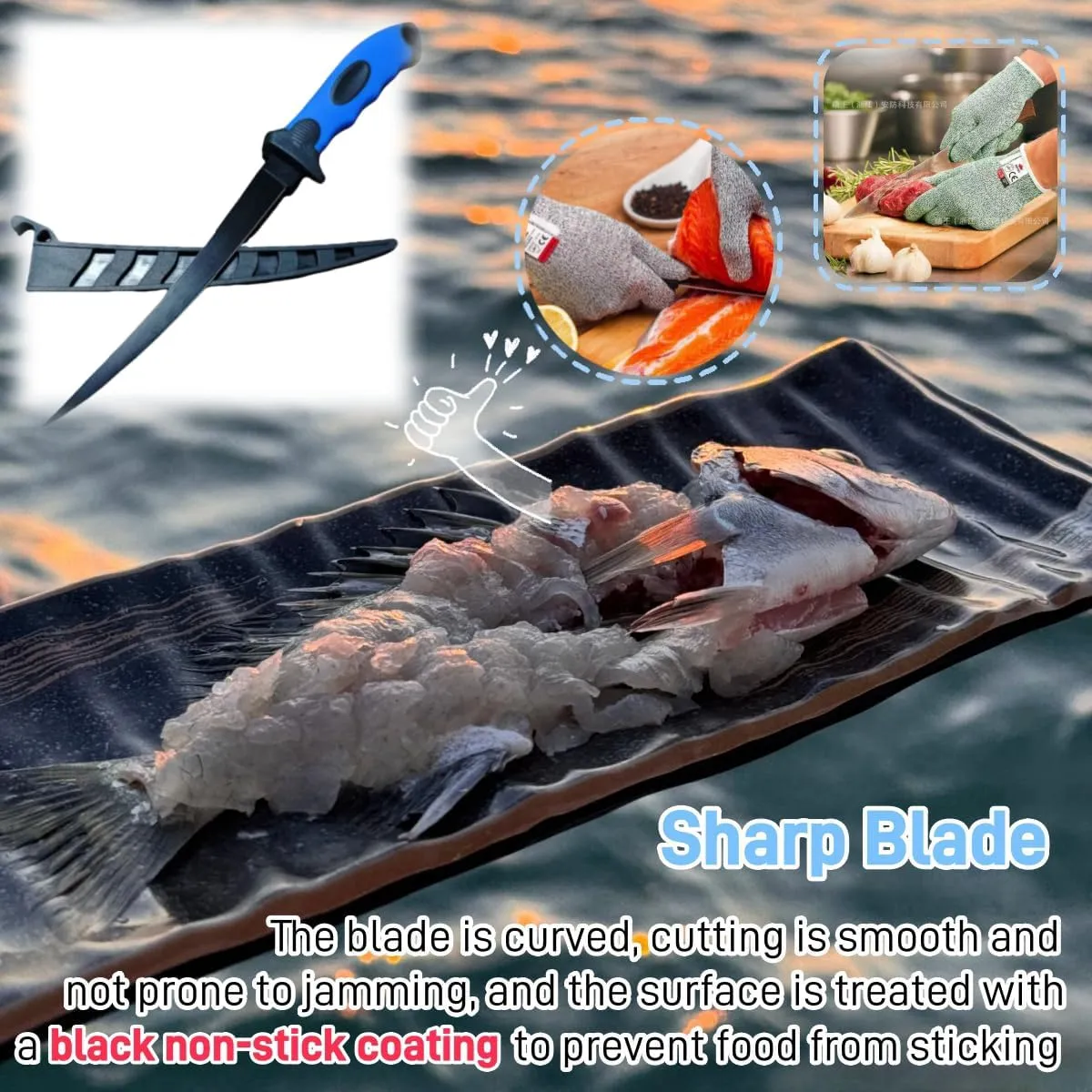 7PCS Fishing Knife Set, Fish Cleaning Kit, Filet Knife for Fish, Fish Scale Cleaning Brush, Multi-Functional Scissors, Gloves, Fishbone Tweezers, Storage Bag,Fishing Accessories,Fishing Tool Kit