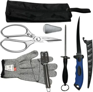 7PCS Fishing Knife Set, Fish Cleaning Kit, Filet Knife for Fish, Fish Scale Cleaning Brush, Multi-Functional Scissors, Gloves, Fishbone Tweezers, Storage Bag,Fishing Accessories,Fishing Tool Kit
