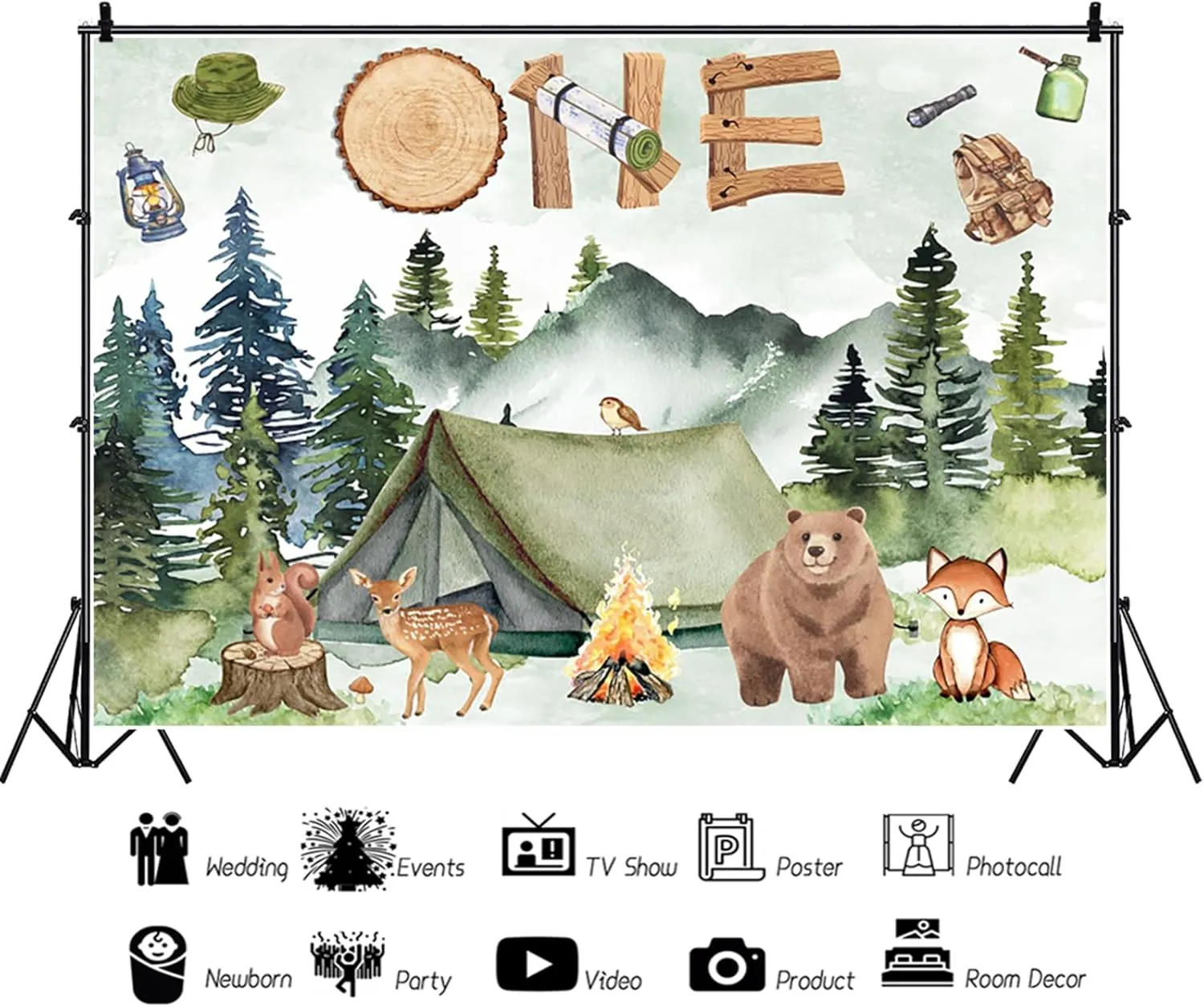 7x5ft Wilderness One Backdrop Woodland Adventure Boy 1st Birthday Photography Background Kids First Birthday Party Forest Mountain Decoration Supplies Photo Booth Props