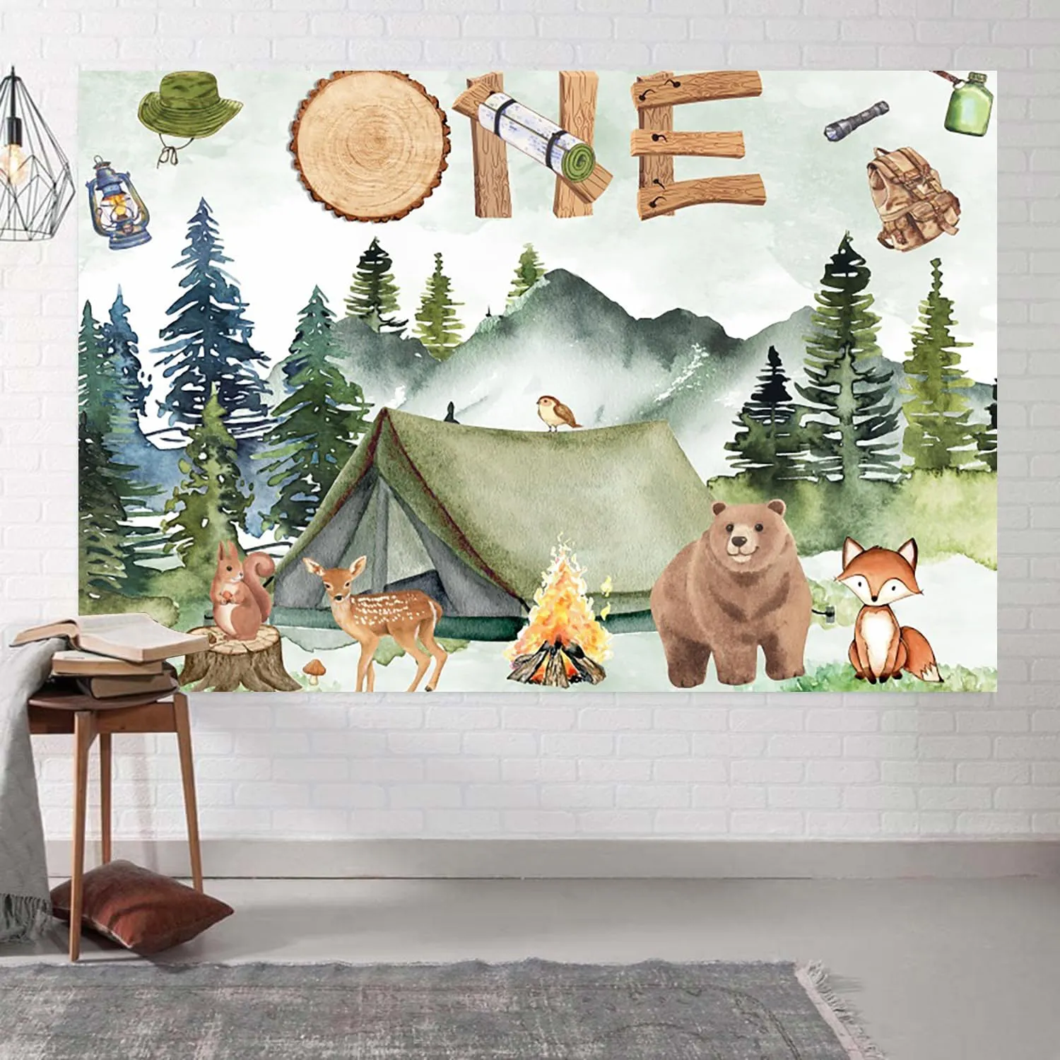 7x5ft Wilderness One Backdrop Woodland Adventure Boy 1st Birthday Photography Background Kids First Birthday Party Forest Mountain Decoration Supplies Photo Booth Props
