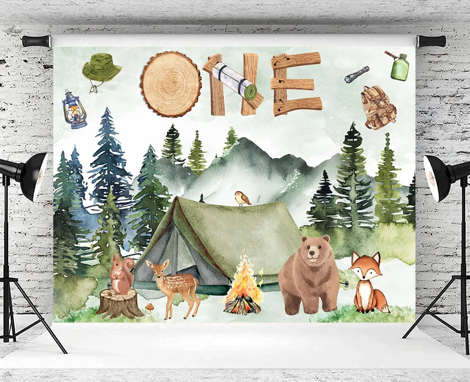 7x5ft Wilderness One Backdrop Woodland Adventure Boy 1st Birthday Photography Background Kids First Birthday Party Forest Mountain Decoration Supplies Photo Booth Props