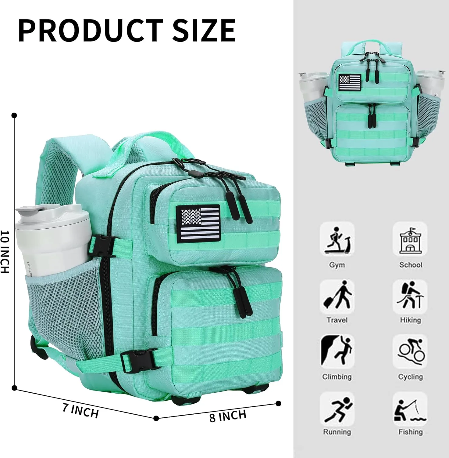 9L Mini Tactical Backpack for Men and Women, Tactical Backpack Small for Hiking, Small Tactical Bag (MintGreen)