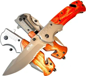 9" wood gray titanium plated tactical pocket folding knife GSE866W