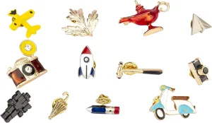 A N KINGPiiN 12 Pieces Cartoon Lapel Brooch Enamel Pin Set Robot,Umbrella,Camera,Boat,Scooter,Rocket,Pencil,Leaf Badge Pin for Clothes Bag Jacket Backpack Decoration and Christmas